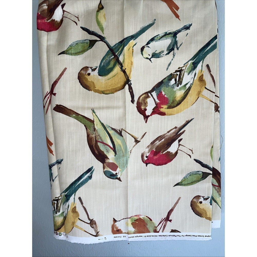 Richloom Bird Fabric 54" X 70" Drapery Upholstery Linen Look Ivory Thick Heavy